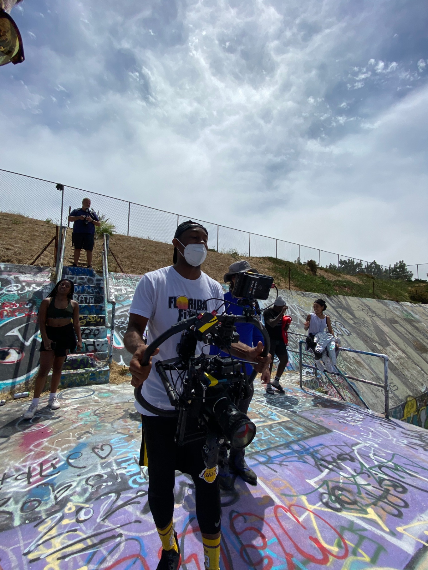 Ronin operator on a graffiti-covered LA river skate ramp