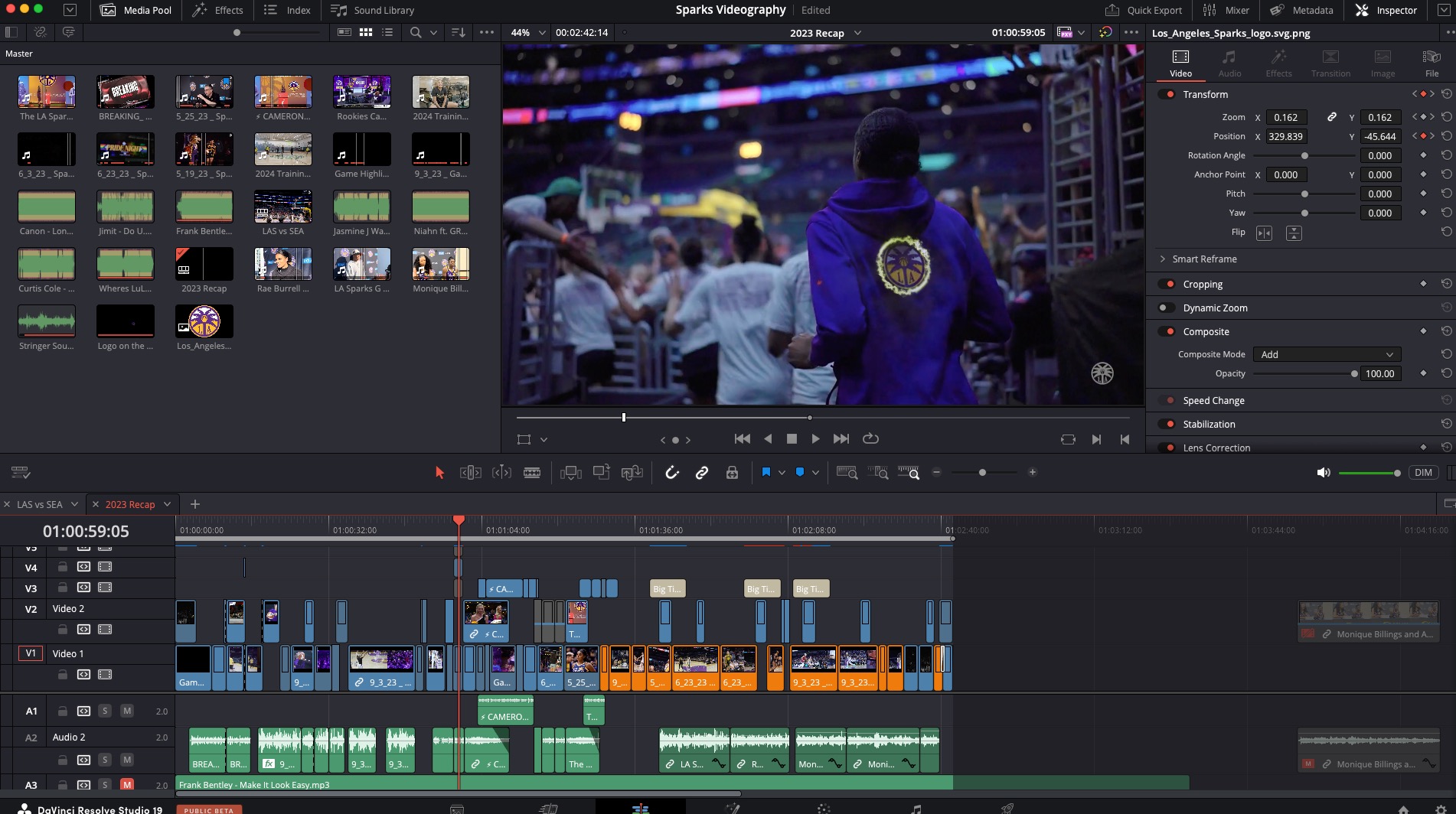 LA Sparks recap edit in DaVinci Resolve