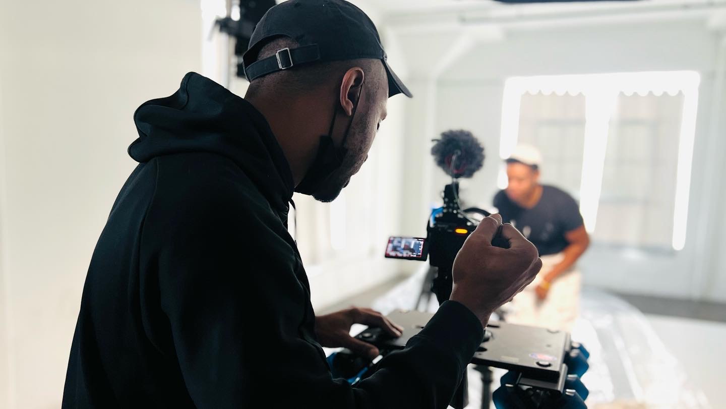 Camera on a slider inside the studio